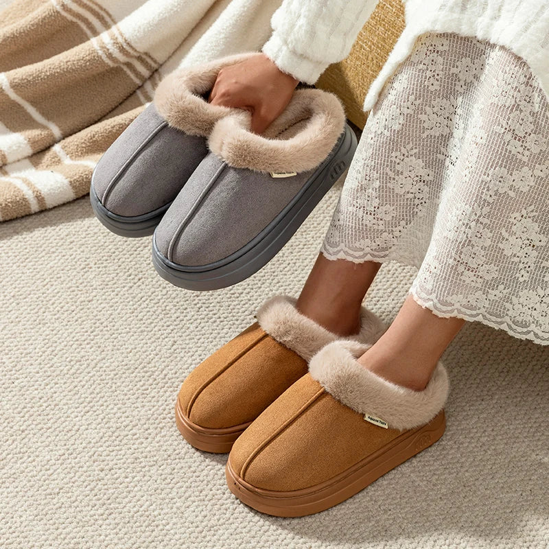 Fashion PU Warm Women Winter Slippers Boot Couple Indoor Outdoor Anti-slip Snow Boots Men Leisure Home Shoes