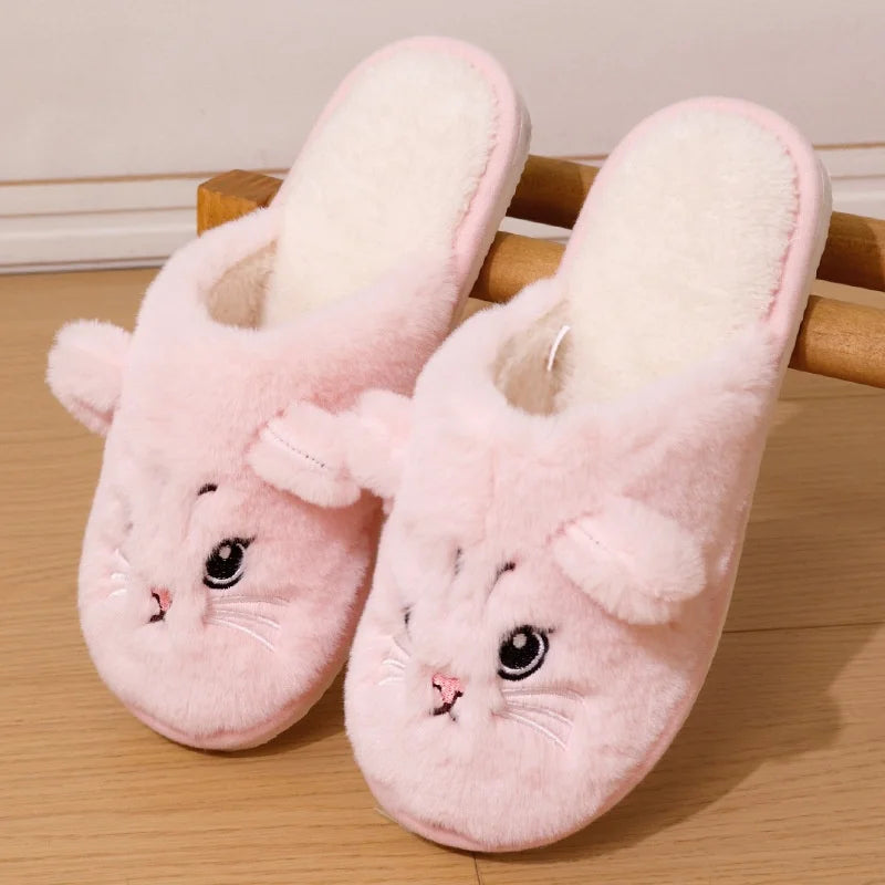 Winter Cute Cat Cotton Slippers Couple Funny Casual Soft Sole Slides Adults Indoor Floor Homewear Sandals Women Quiet Flip Flops