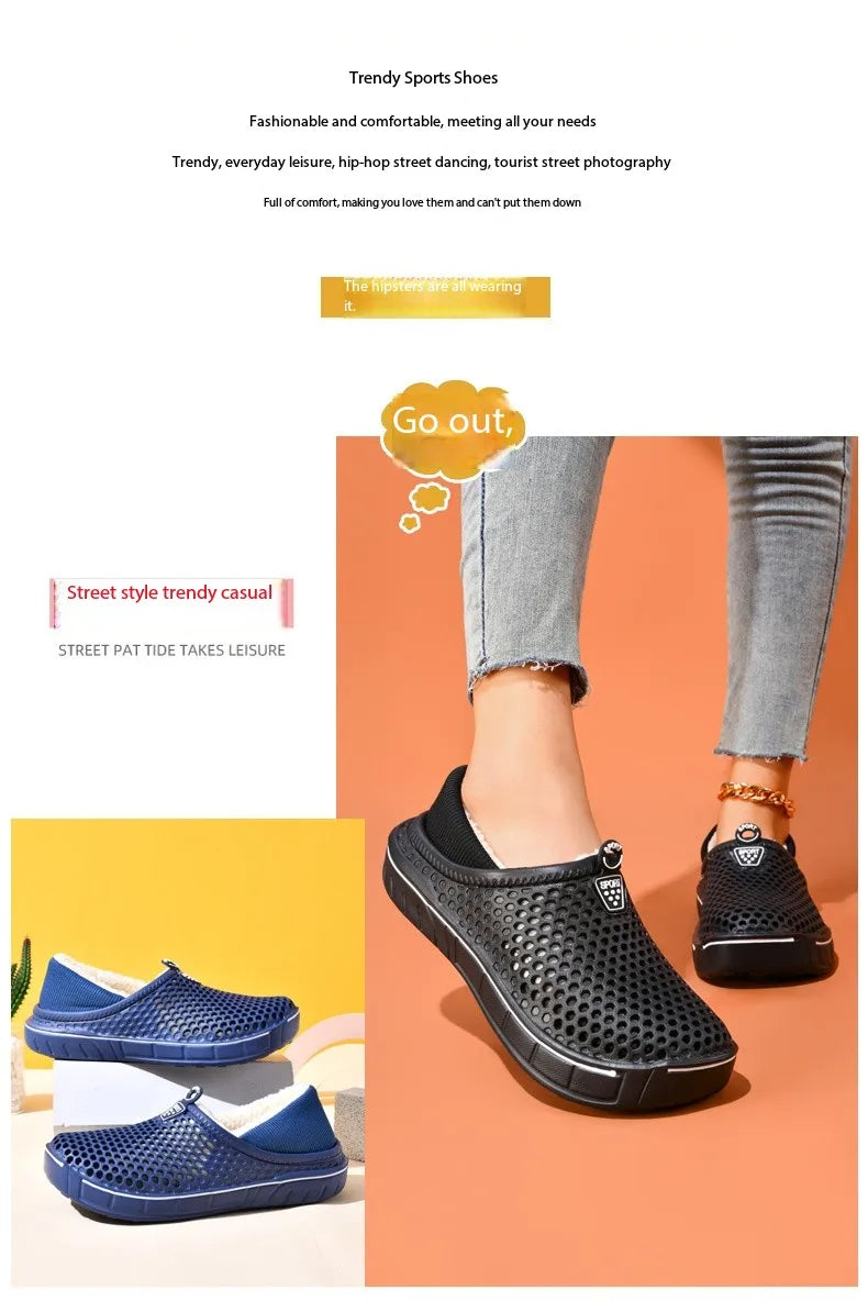 Winter Couple Slippers with Enclosed Back Outdoor Indoor Plush Fleece Lined Anti-Slip Home Shoes for Women Men Solid Color Simpl
