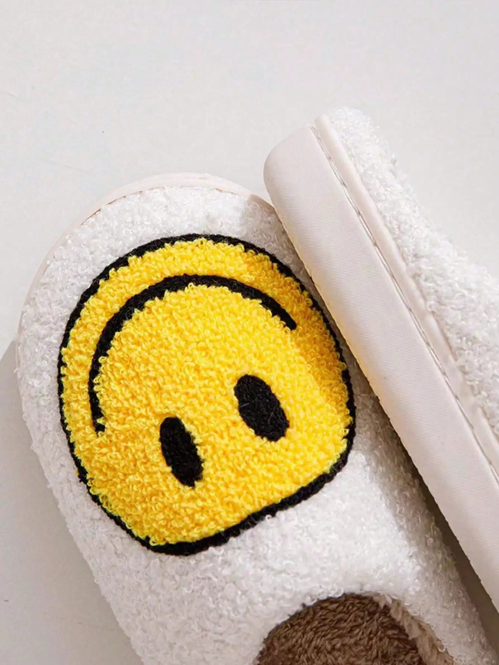 Women's Smiley Face Fleece Home Slippers, Comfortable Thickened Warm Anti-Slip Soft Sole Indoor Floor Slides