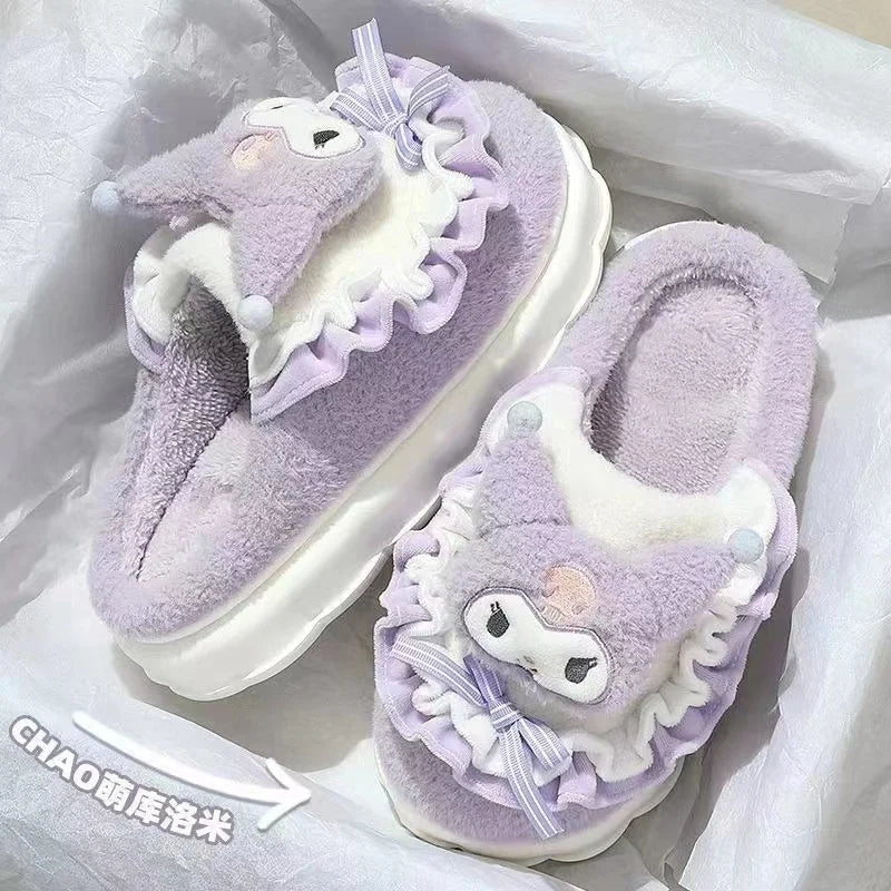 Hello Kitty Kuromi Cinnamoroll Cotton Slippers Cartoon Cute Winter Indoor Home Slippers Thick Sole Keep Warm Cotton Shoes