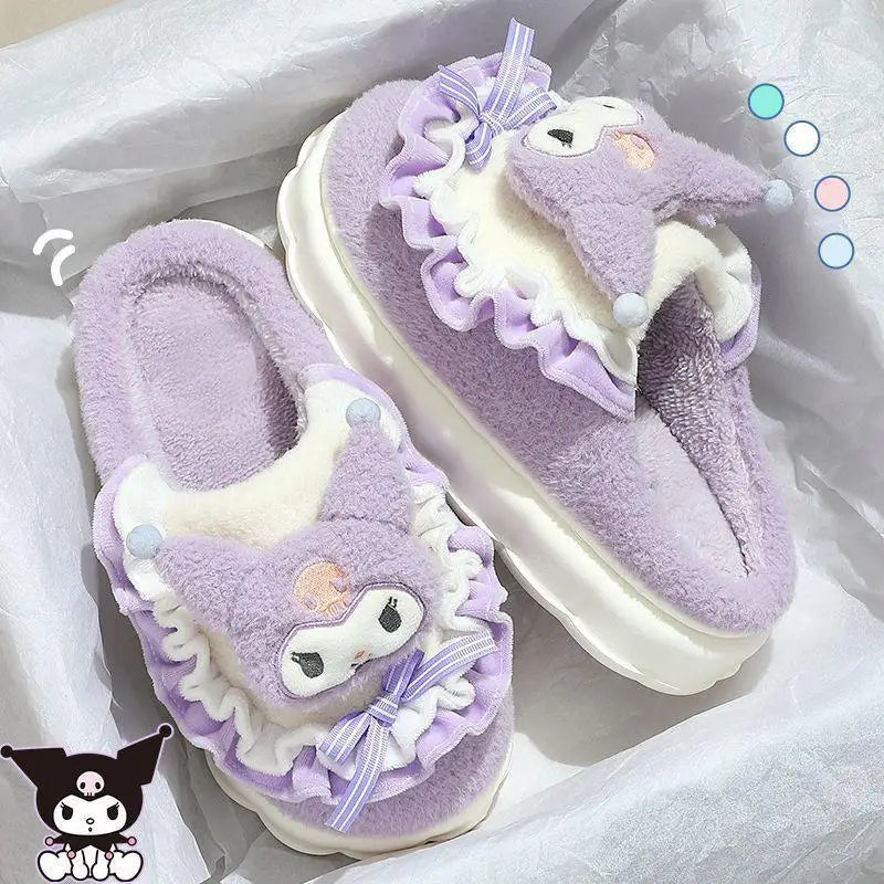 Hello Kitty Kuromi Cinnamoroll Cotton Slippers Cartoon Cute Winter Indoor Home Slippers Thick Sole Keep Warm Cotton Shoes