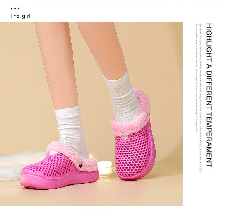 Winter Couple Fuzzy Slippers Women Men, Warm Fur Lined Mule House Shoes for Indoor Outdoor Cozy Comfortable Non-Slip Soft Slippe