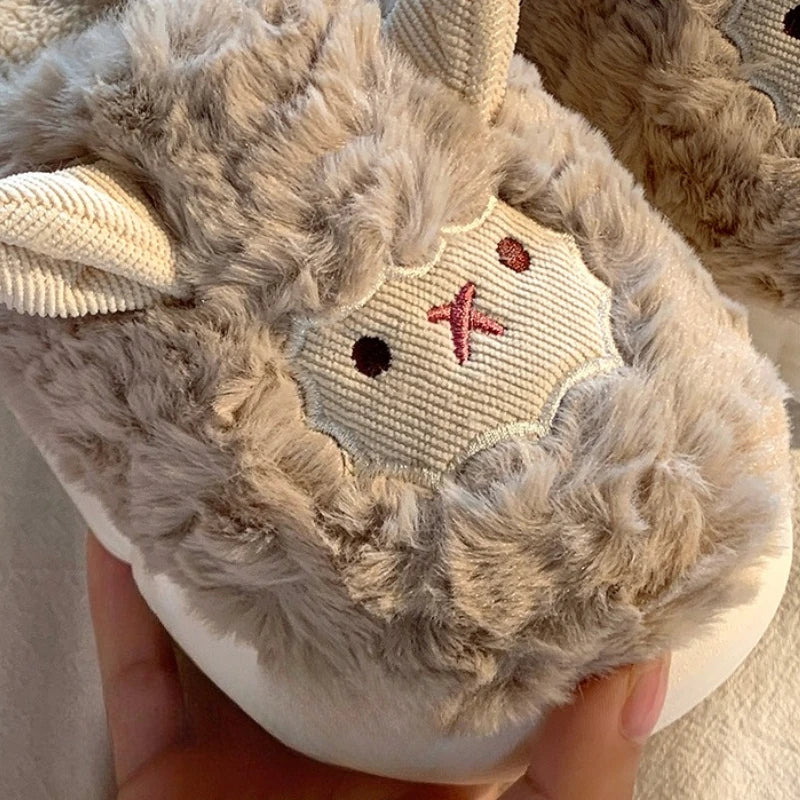 Women's Cute Lamb Plush Slippers - Winter Non-Slip House Shoes, Thick Sole Fleece-Lined Indoor Slides for Home Cozy Comfort