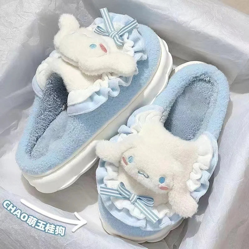 Hello Kitty Kuromi Cinnamoroll Cotton Slippers Cartoon Cute Winter Indoor Home Slippers Thick Sole Keep Warm Cotton Shoes