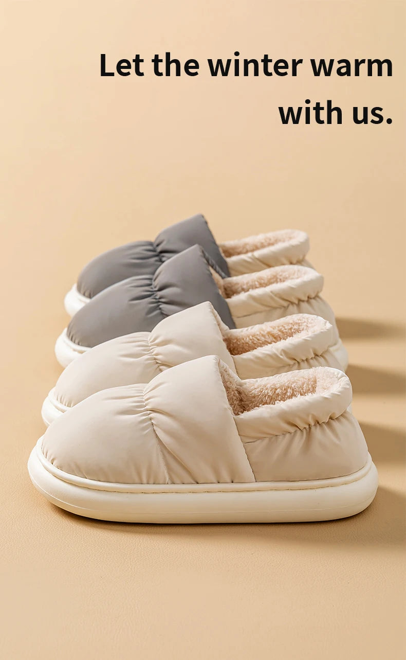 Ladies Heel Coverage Fleece Slippers Down-proof Fabric Shoes Non-Slip Winter House Shoes with Soft Sole for Home and Outdoor Use
