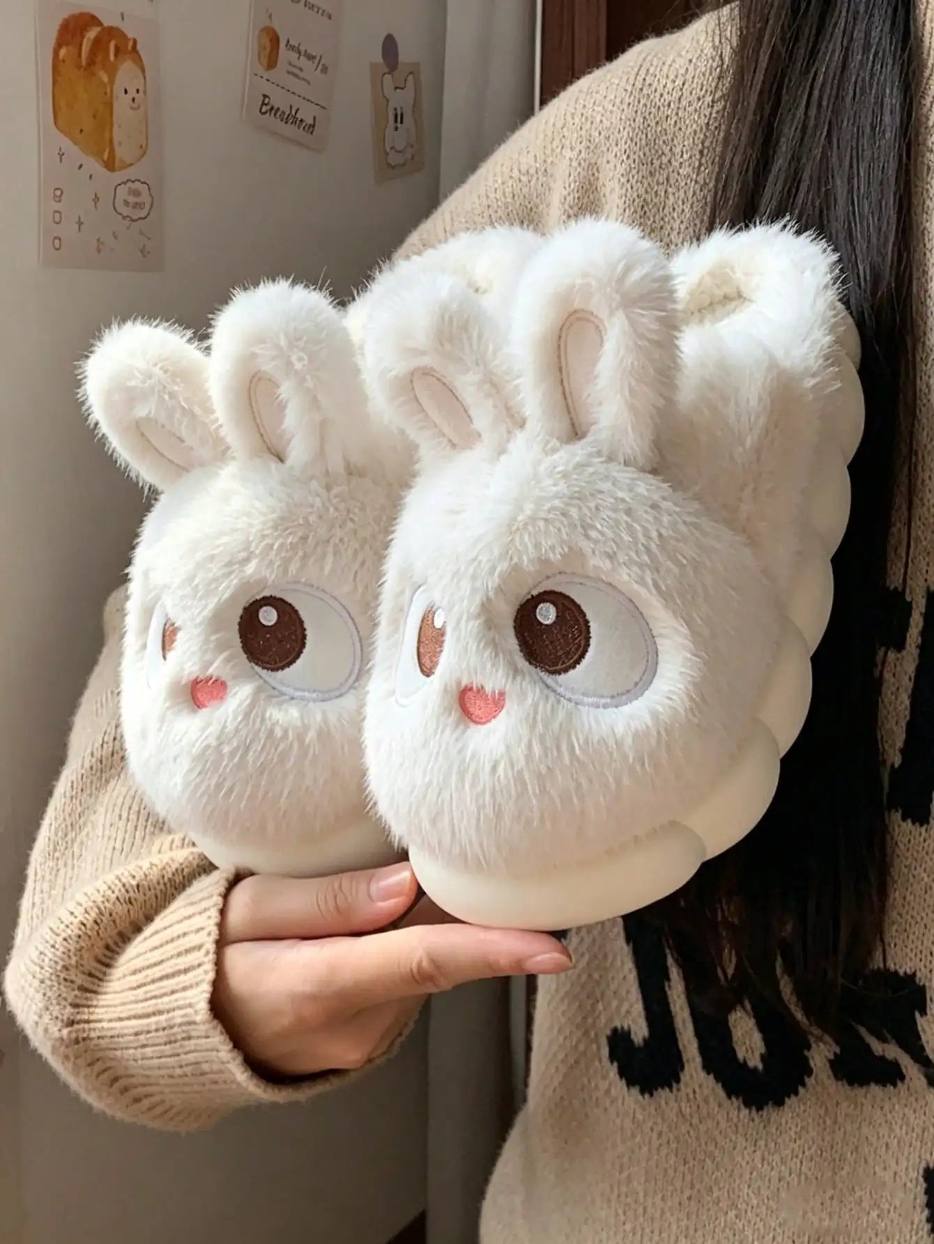 2026 New Style Cartoon Cute Rabbit Slippers for Women, Winter Anti-Slip Warm Comfortable Plush Home Indoor Slides