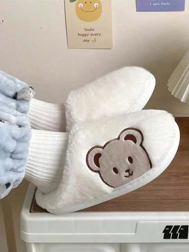Women's Winter Slippers New Cartoon Teddy Bear Home Thick-Soled Indoor Plush Slippers