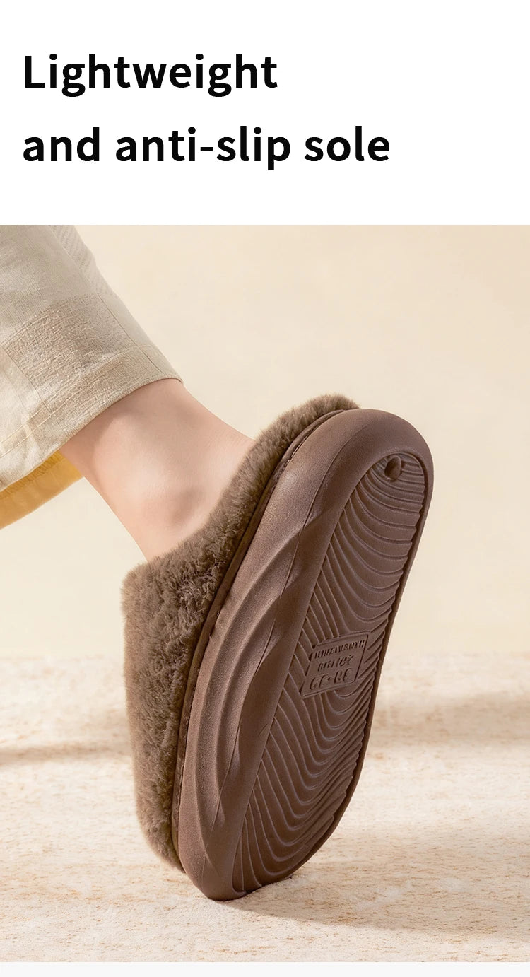 Women's Winter Slippers Indoor Non-Slip, Fleece Lined Warm House Shoes with Thick Soft Sole, Cozy Couples Faux Fur Slides