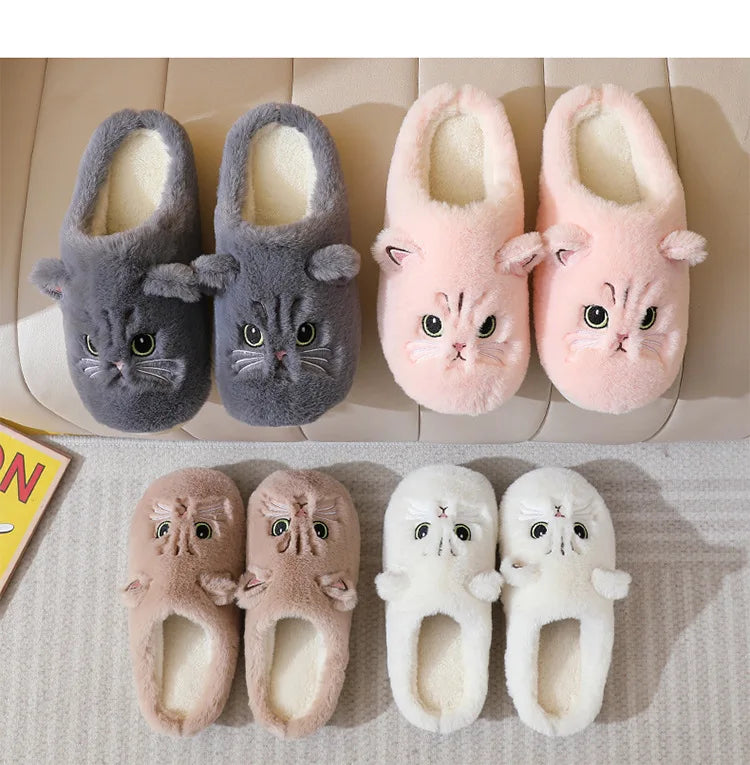 2025 New Winter Plush Slippers - Cat Pattern Couple House Shoes, Cozy Furry Indoor Slides for Women & Men, Non-Slip Home Booties