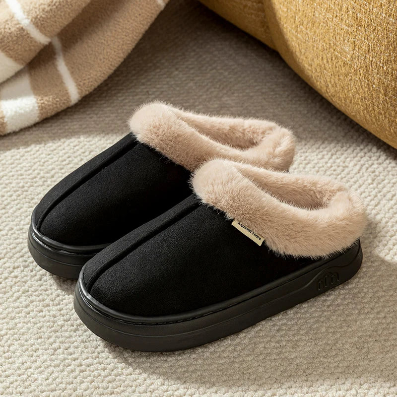 Fashion PU Warm Women Winter Slippers Boot Couple Indoor Outdoor Anti-slip Snow Boots Men Leisure Home Shoes