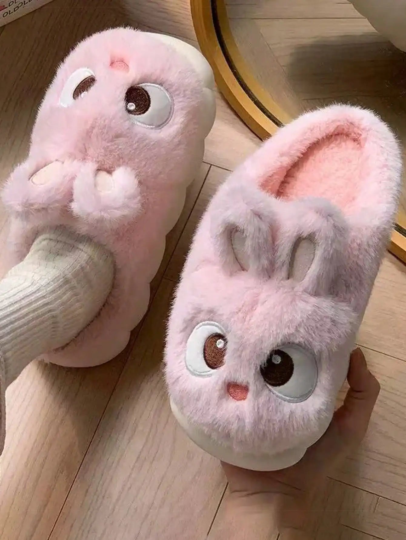 2026 New Style Cartoon Cute Rabbit Slippers for Women, Winter Anti-Slip Warm Comfortable Plush Home Indoor Slides