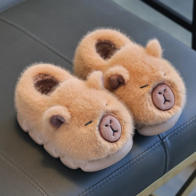 Capybara Children's Winter Cotton Slippers New Boys Girls Cartoon House Slippers Non Slip Comfortable Soft Sole Plush Slippers