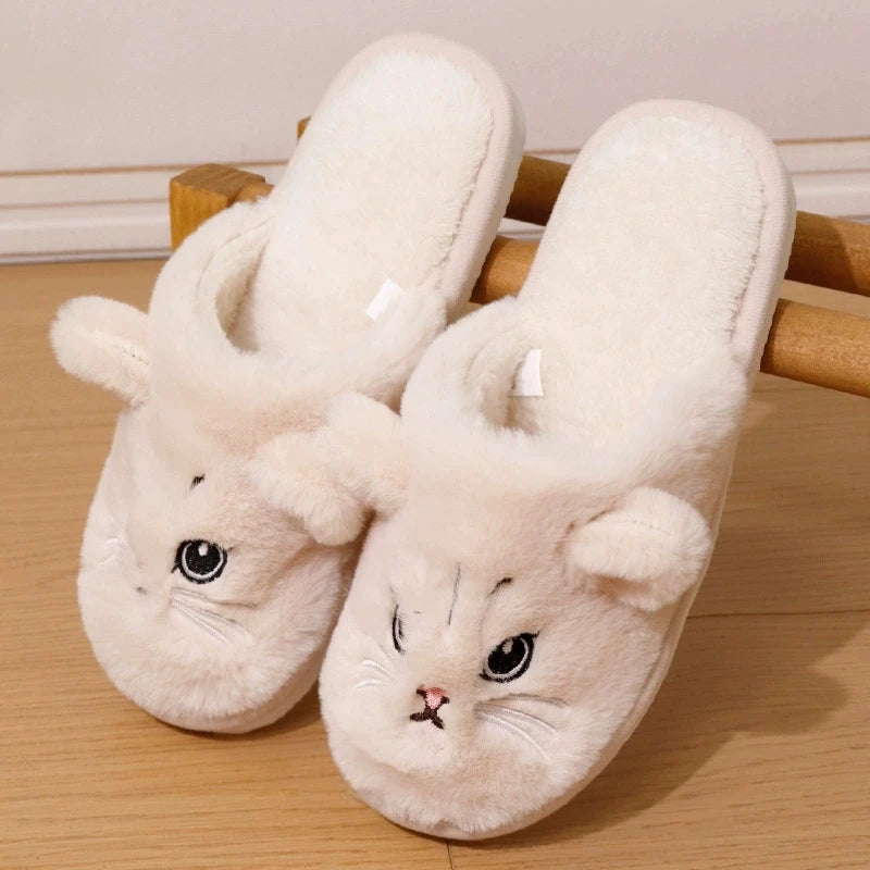 Cartoon Cat Home Slippers for Women Indoor Soft Bottom Flat Heel Cotton Slippers Woman Light Anti Slip Warm Winter Shoes Mujer