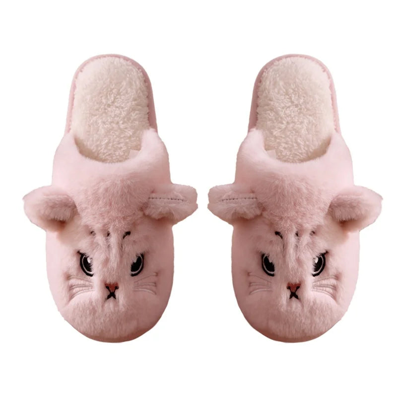 Winter Cute Cat Cotton Slippers Couple Funny Casual Soft Sole Slides Adults Indoor Floor Homewear Sandals Women Quiet Flip Flops