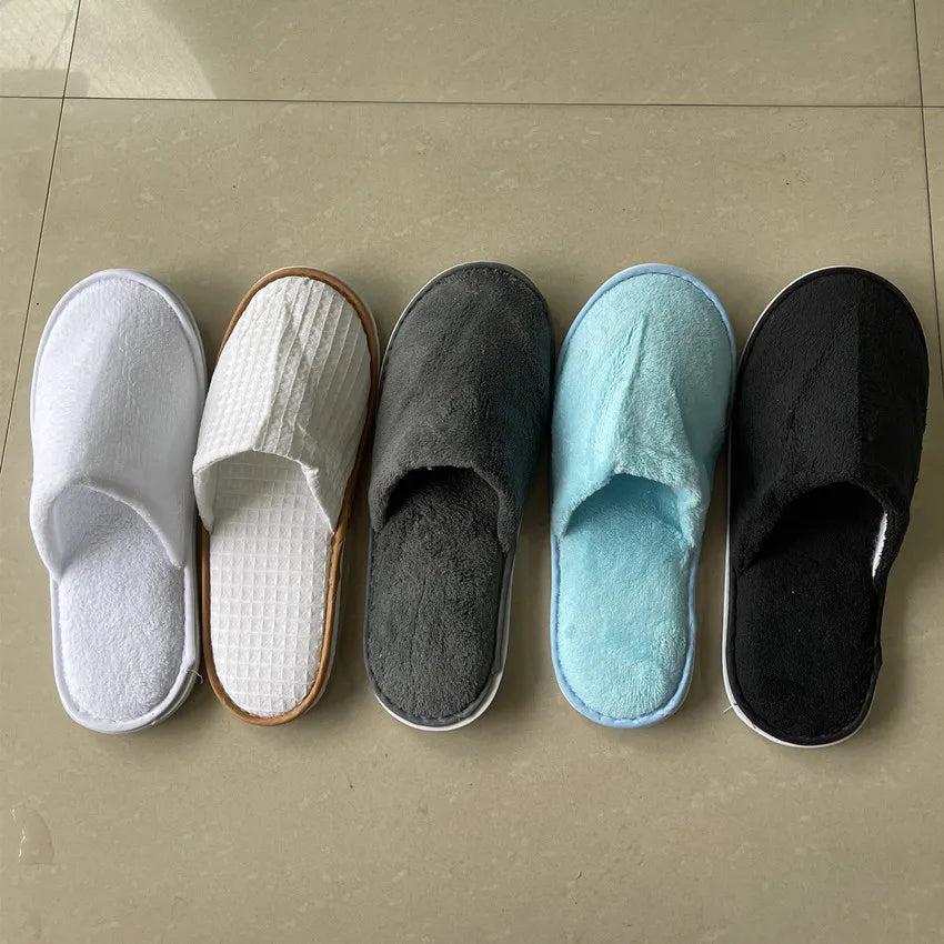 5Pairs/Lot Men Women Disposable Hotel Guest Slippers Cotton Slides Home Travel SPA Slipper Hospitality Cheap Indoor Slip-on