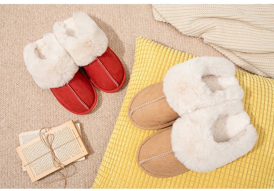 Women's Plush Warm Home Flat Shoes Soft And Comfortable Autumn Winter Cotton Shoes Indoor Plush Couple Slippers