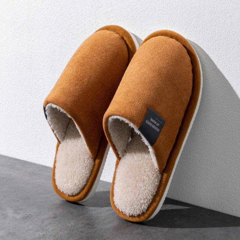 Household Indoor Men's Slippers Autumn and Winter Home Floor for Guests Lightweight Quiet Non-slip Suede Fabric Couple's Shoes