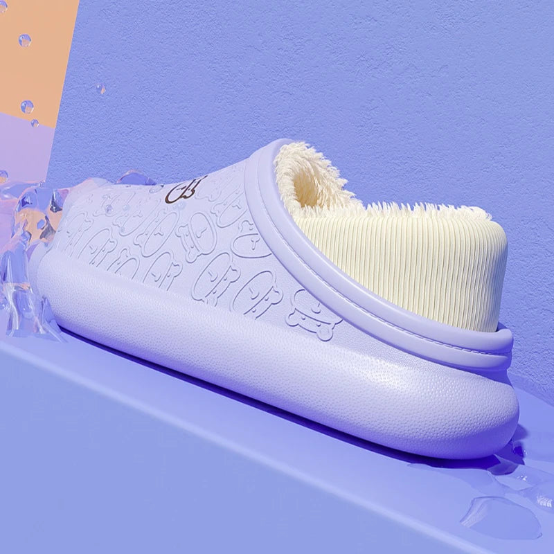 Waterproof Winter Slippers for Women & Men - Non-Slip Plush Scuff Shoes, Thick Sole Indoor/Outdoor Slides for Shower & Home