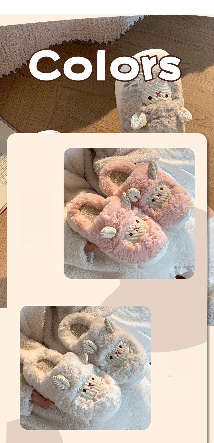 Women's Cute Lamb Plush Slippers - Winter Non-Slip House Shoes, Thick Sole Fleece-Lined Indoor Slides for Home Cozy Comfort