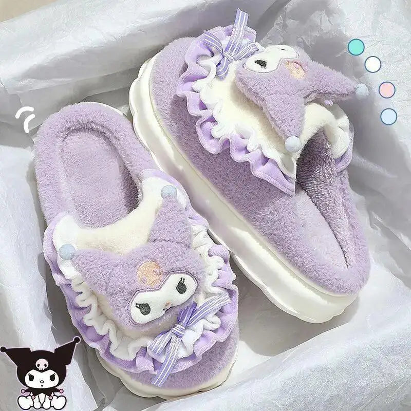 Hello Kitty Kuromi Cinnamoroll Cotton Slippers Cartoon Cute Winter Indoor Home Slippers Thick Sole Keep Warm Cotton Shoes
