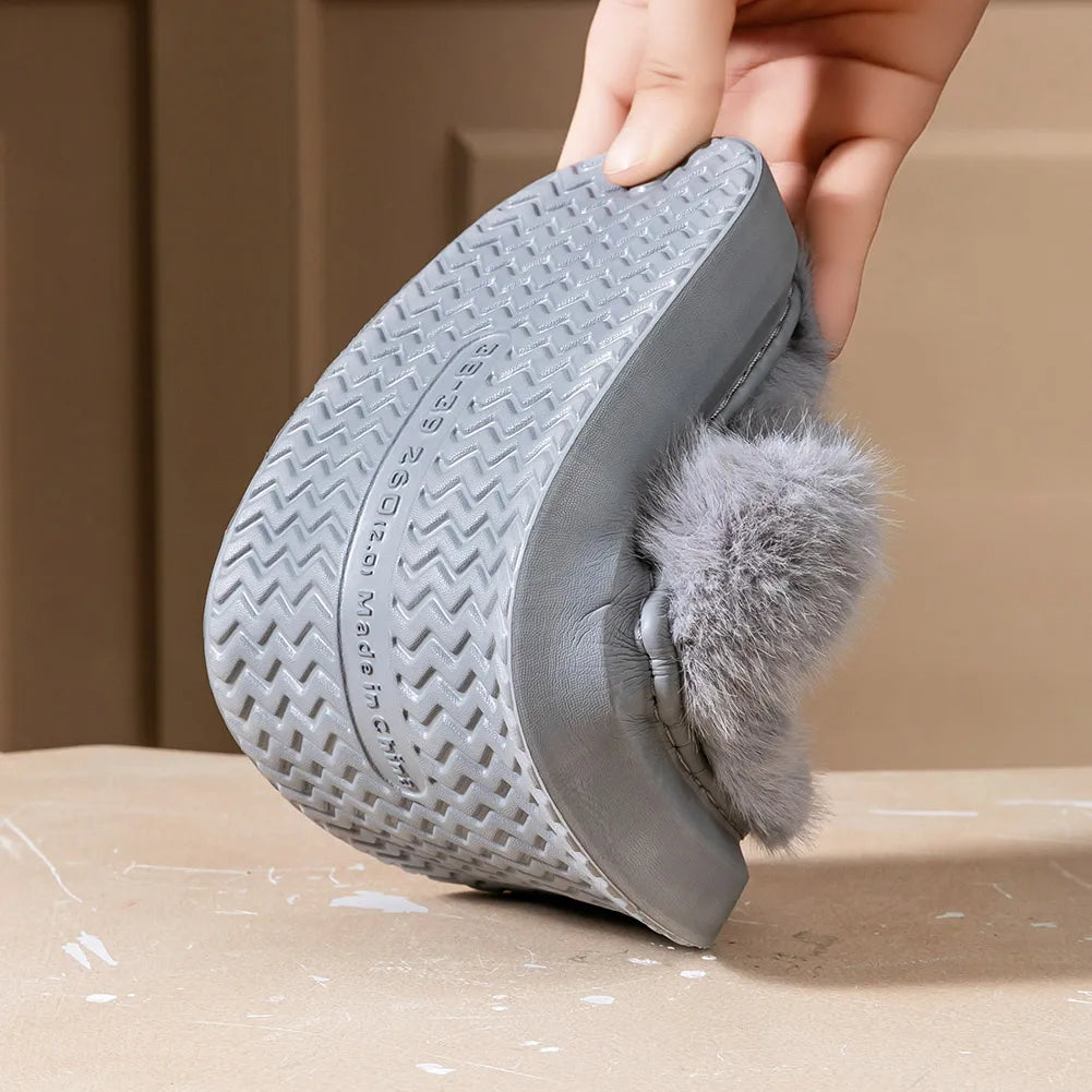 Fur Slippers Women Platform EVA Soles Memory Foam Winter Cozy Open Toe Breathable Living Room Shoes Luxury