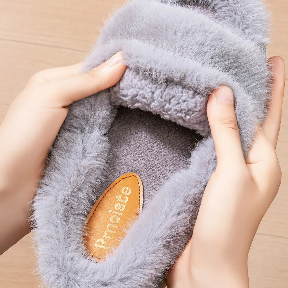 Fur Slippers Women Platform EVA Soles Memory Foam Winter Cozy Open Toe Breathable Living Room Shoes Luxury