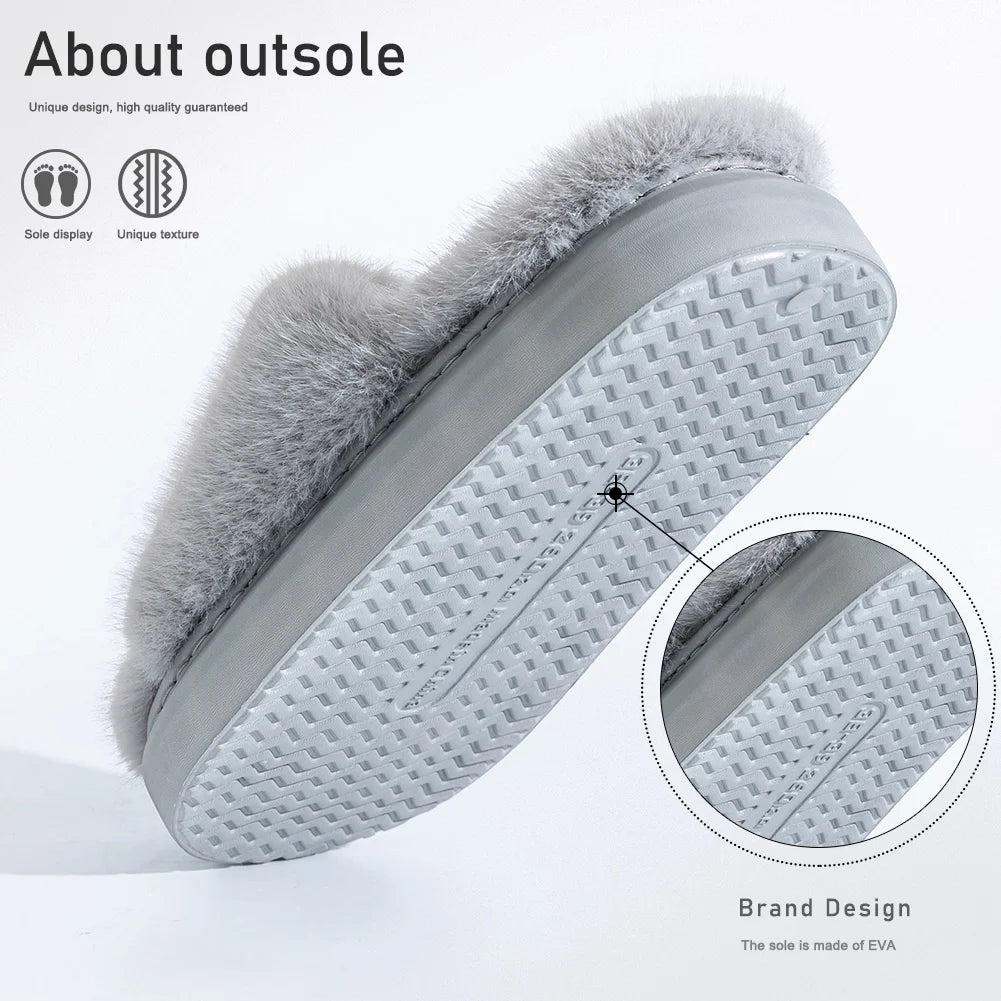 Fur Slippers Women Platform EVA Soles Memory Foam Winter Cozy Open Toe Breathable Living Room Shoes Luxury
