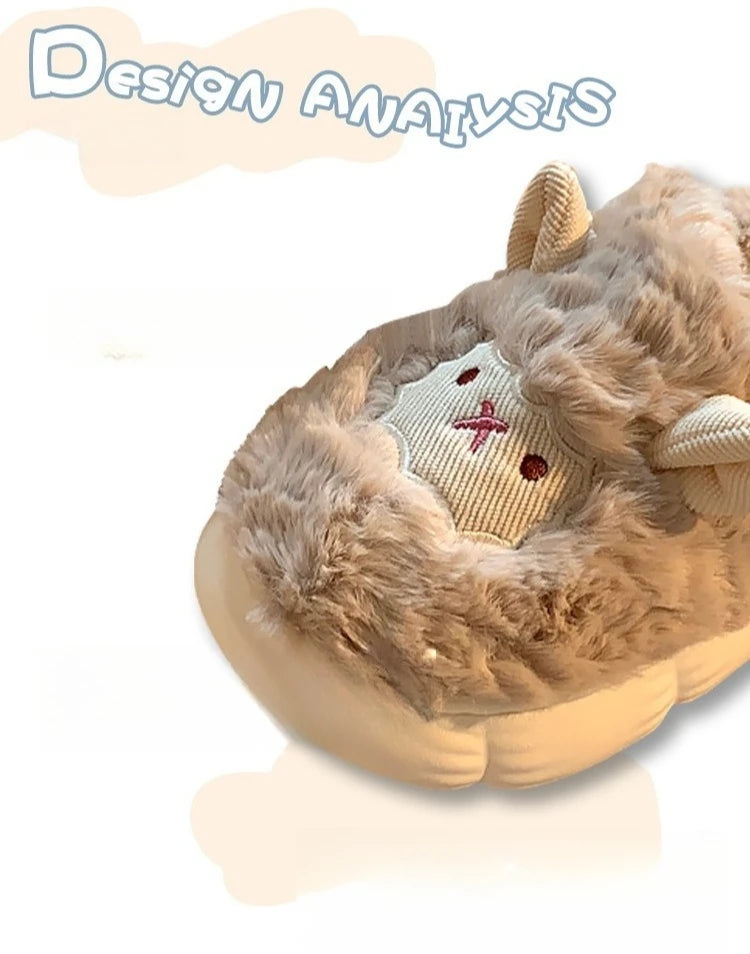 Women's Cute Lamb Plush Slippers - Winter Non-Slip House Shoes, Thick Sole Fleece-Lined Indoor Slides for Home Cozy Comfort