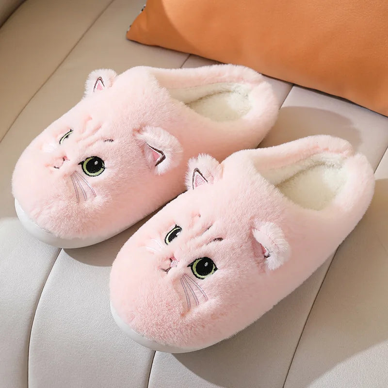 2025 New Winter Plush Slippers - Cat Pattern Couple House Shoes, Cozy Furry Indoor Slides for Women & Men, Non-Slip Home Booties
