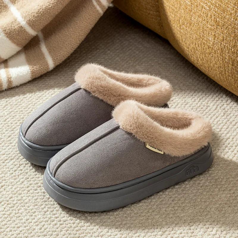 Fashion PU Warm Women Winter Slippers Boot Couple Indoor Outdoor Anti-slip Snow Boots Men Leisure Home Shoes