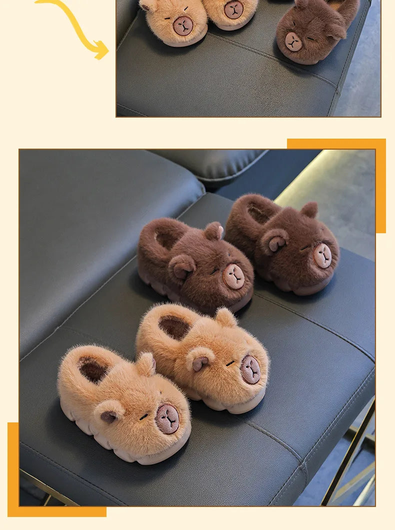 Capybara Winter Children'S Cotton Slippers For Boys And Girls Warm Plush Parent-Child Cotton House Slippers Shoes Gifts