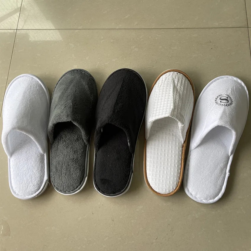 5Pairs/Lot Men Women Disposable Hotel Guest Slippers Cotton Slides Home Travel SPA Slipper Hospitality Cheap Indoor Slip-on