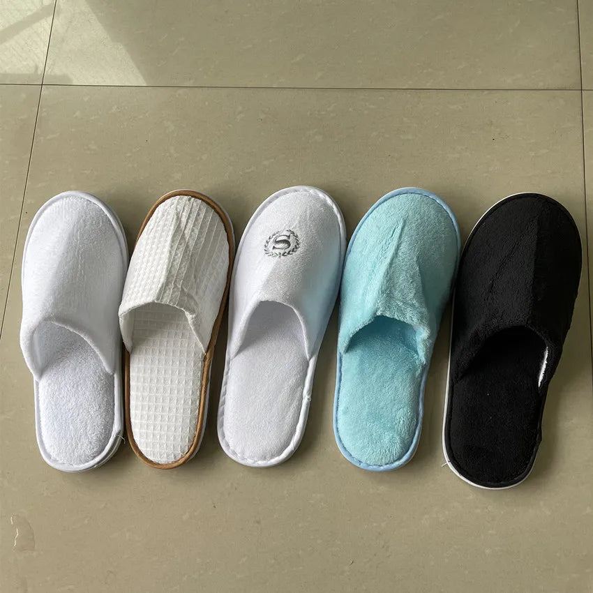 5Pairs/Lot Men Women Disposable Hotel Guest Slippers Cotton Slides Home Travel SPA Slipper Hospitality Cheap Indoor Slip-on