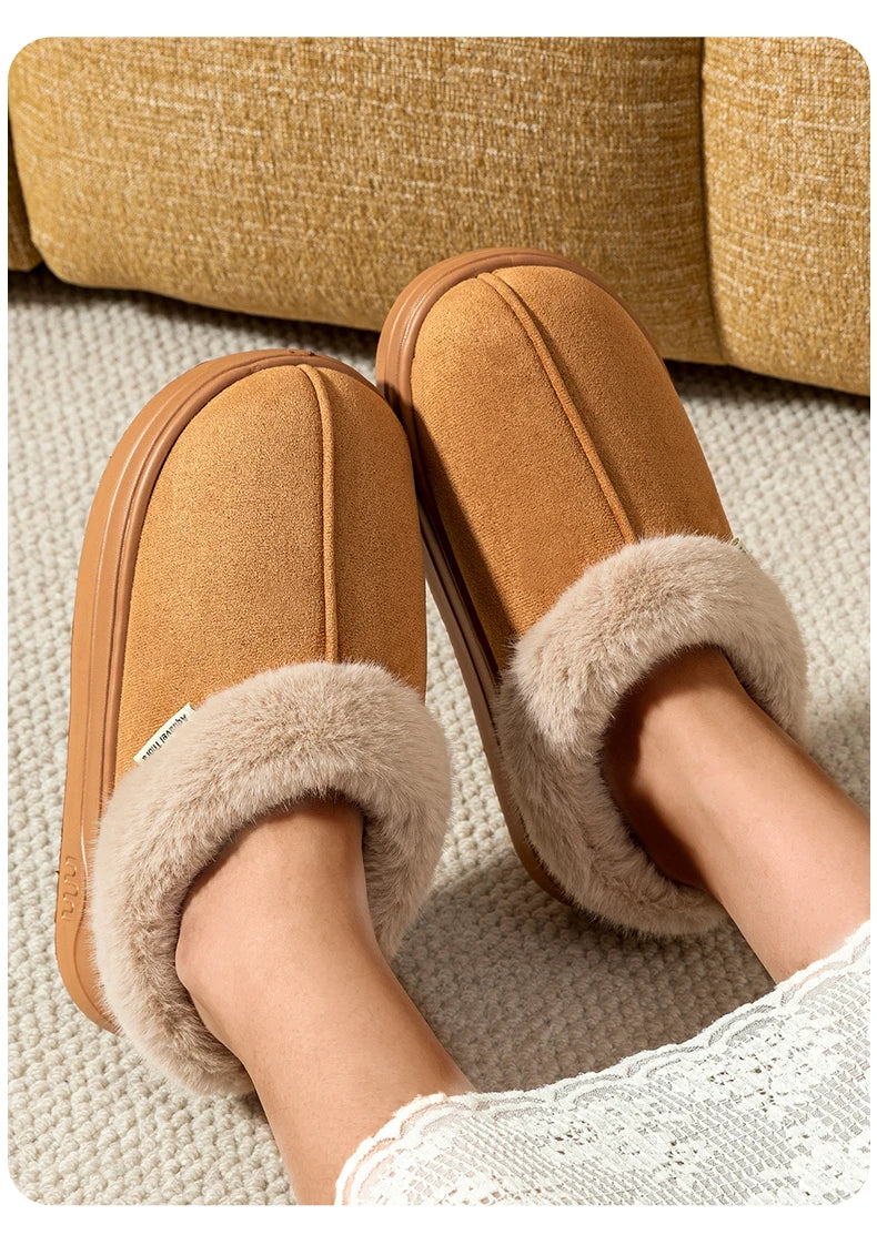 Fashion PU Warm Women Winter Slippers Boot Couple Indoor Outdoor Anti-slip Snow Boots Men Leisure Home Shoes