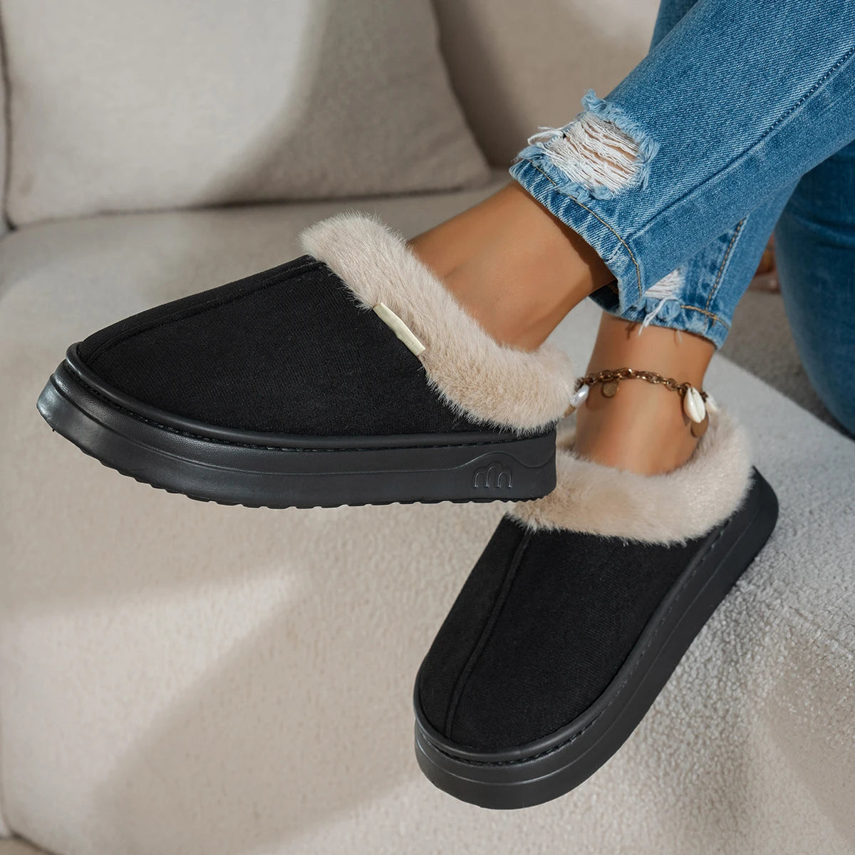 Outdoor Casual Fashion Simple Winter Home Women's Slipper Boots Fuzzy Soft Warm Indoor Anti-slip Comfy Bedroom Couples Shoes