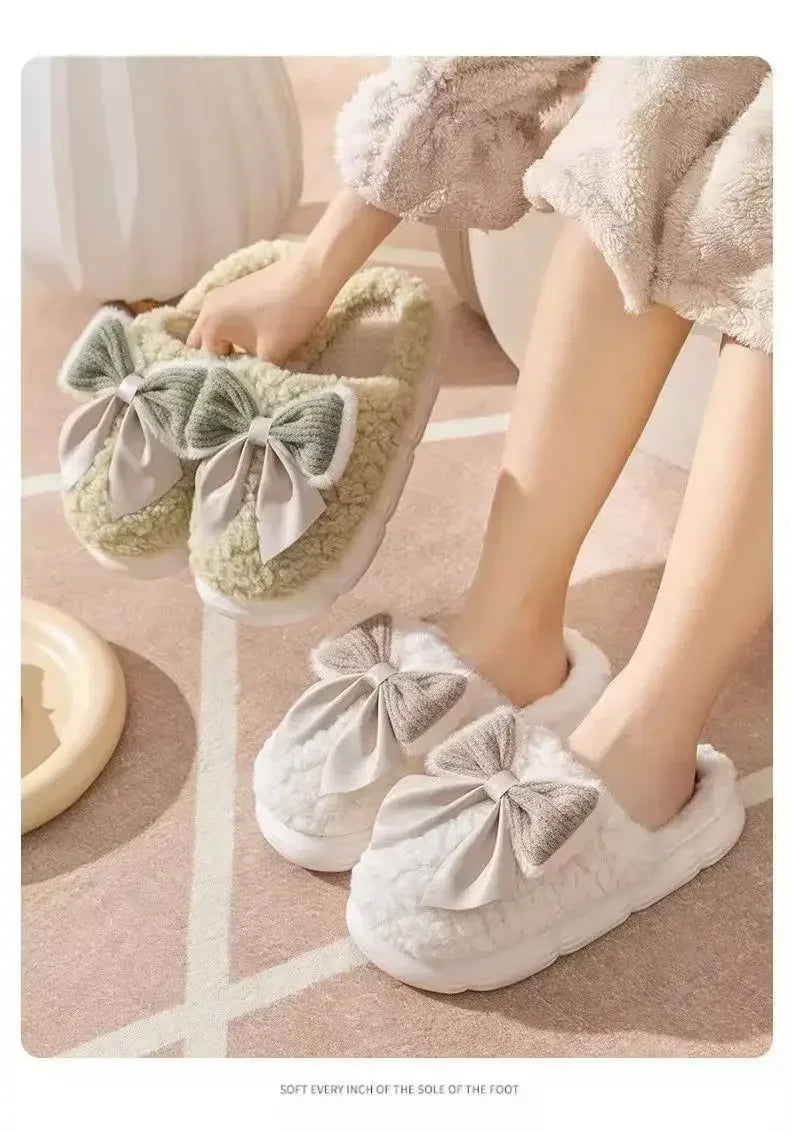 Women's thick-soled plush slippers for indoor outdoor use, non-slip warm fuzzy house shoes with soft fleece, slippers daily wear