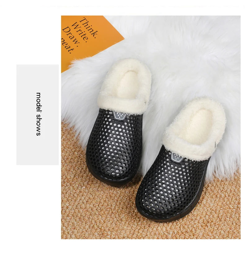 Winter Couple Fuzzy Slippers Women Men, Warm Fur Lined Mule House Shoes for Indoor Outdoor Cozy Comfortable Non-Slip Soft Slippe