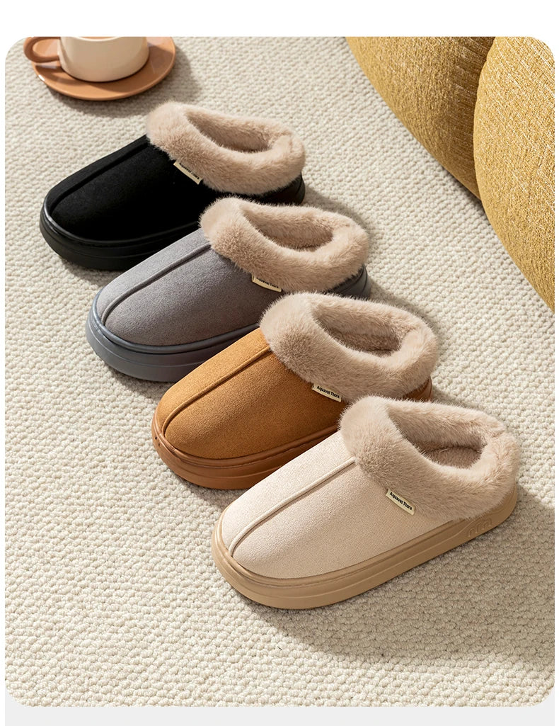 Fashion PU Warm Women Winter Slippers Boot Couple Indoor Outdoor Anti-slip Snow Boots Men Leisure Home Shoes