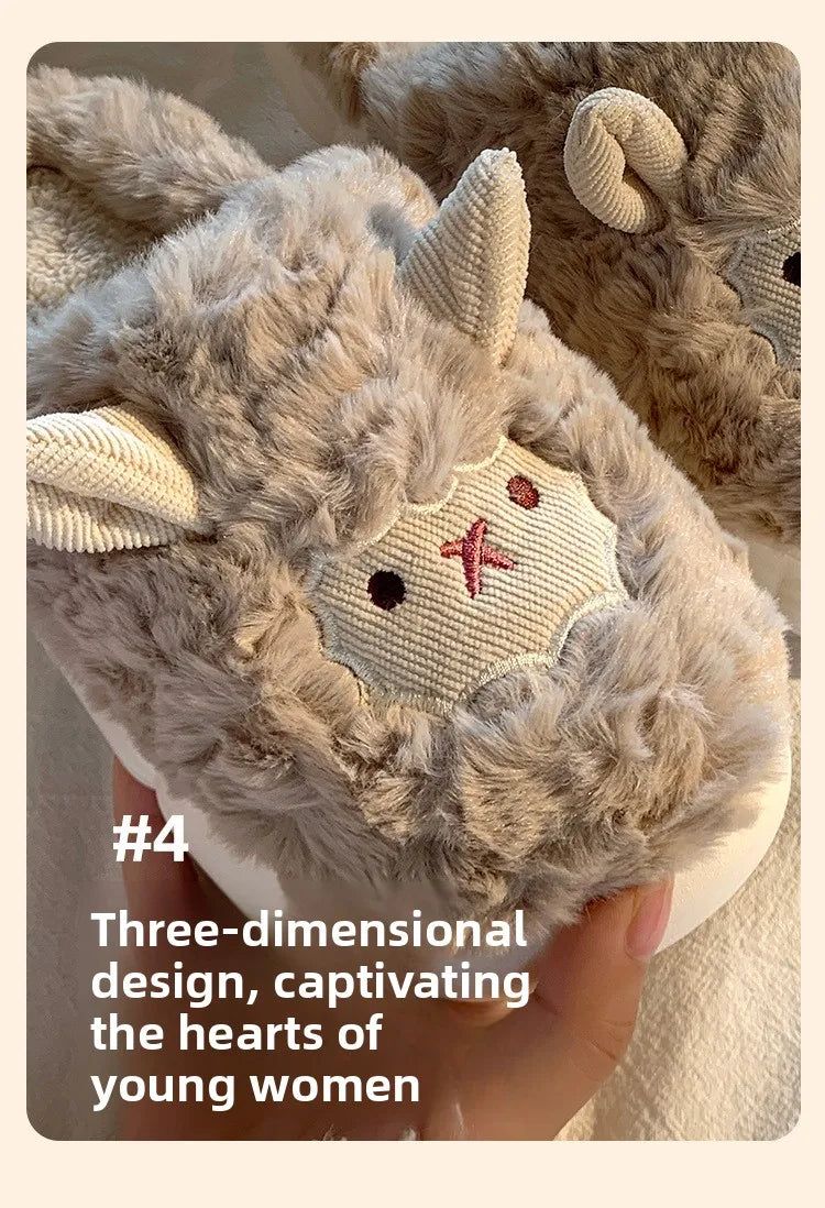 Women's Cute Lamb Plush Slippers - Winter Non-Slip House Shoes, Thick Sole Fleece-Lined Indoor Slides for Home Cozy Comfort