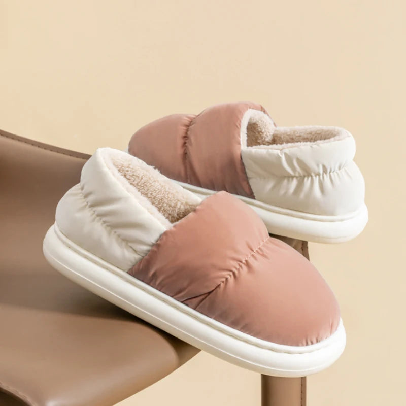 Ladies Heel Coverage Fleece Slippers Down-proof Fabric Shoes Non-Slip Winter House Shoes with Soft Sole for Home and Outdoor Use
