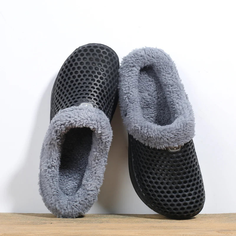 Winter Couple Fuzzy Slippers Women Men, Warm Fur Lined Mule House Shoes for Indoor Outdoor Cozy Comfortable Non-Slip Soft Slippe