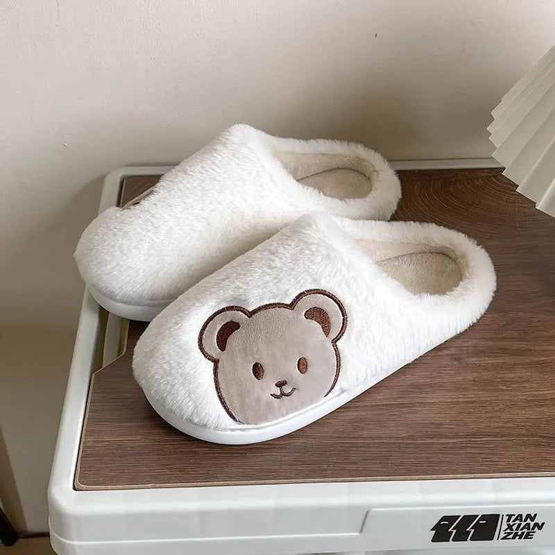 Women's Winter Slippers New Cartoon Teddy Bear Home Thick-Soled Indoor Plush Slippers
