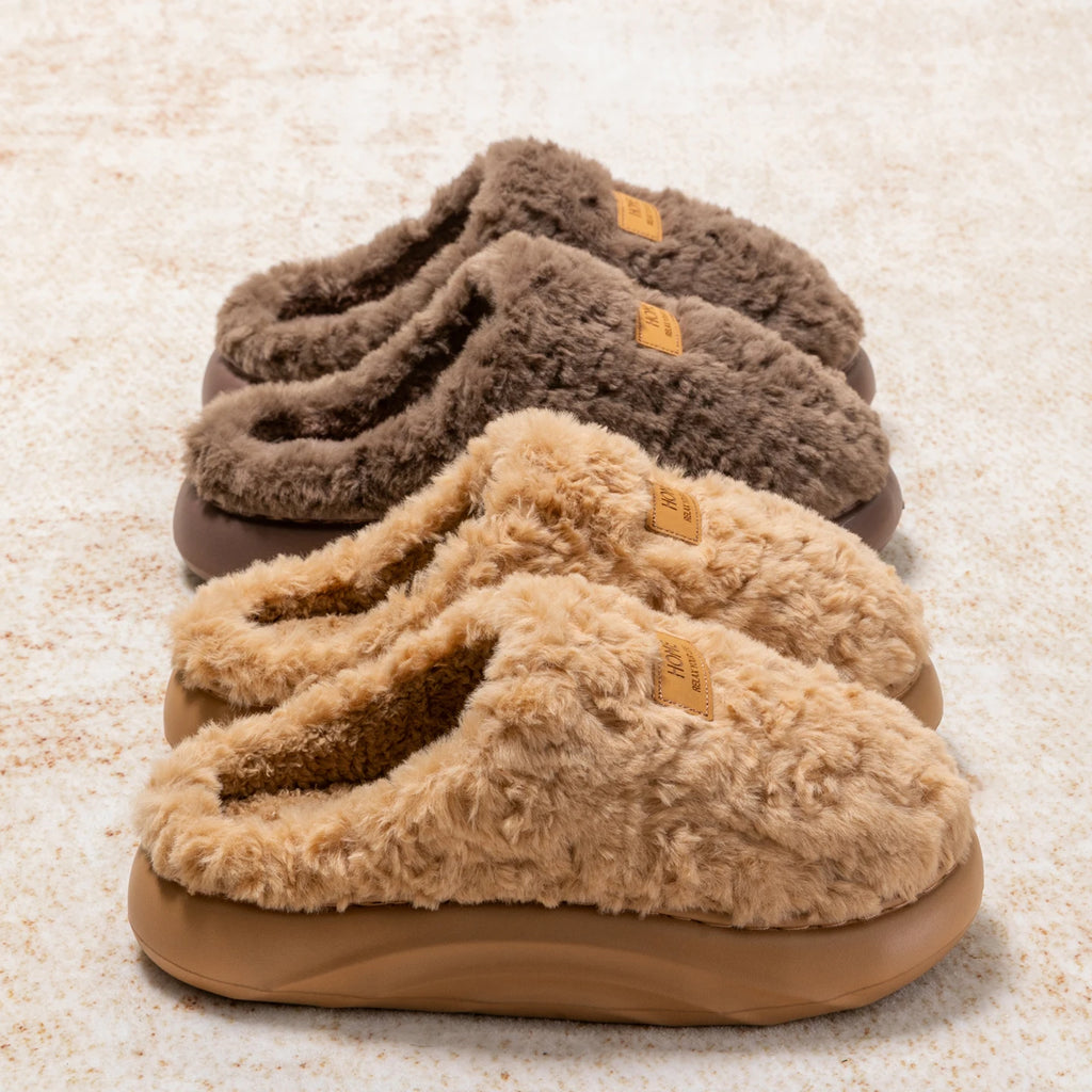 Women's Winter Slippers Indoor Non-Slip, Fleece Lined Warm House Shoes with Thick Soft Sole, Cozy Couples Faux Fur Slides