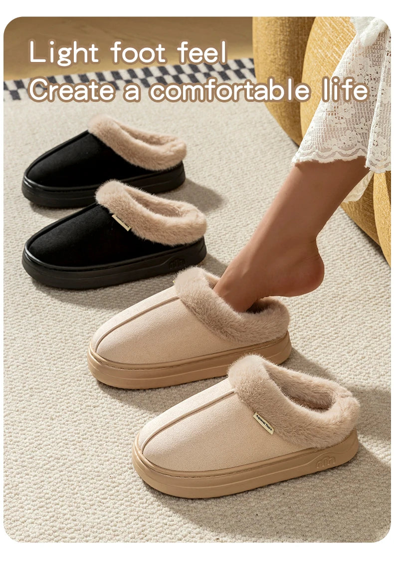 Fashion PU Warm Women Winter Slippers Boot Couple Indoor Outdoor Anti-slip Snow Boots Men Leisure Home Shoes