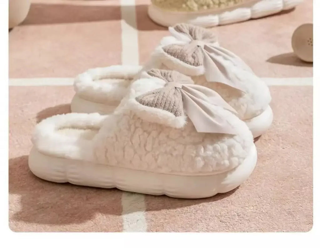Women's thick-soled plush slippers for indoor outdoor use, non-slip warm fuzzy house shoes with soft fleece, slippers daily wear
