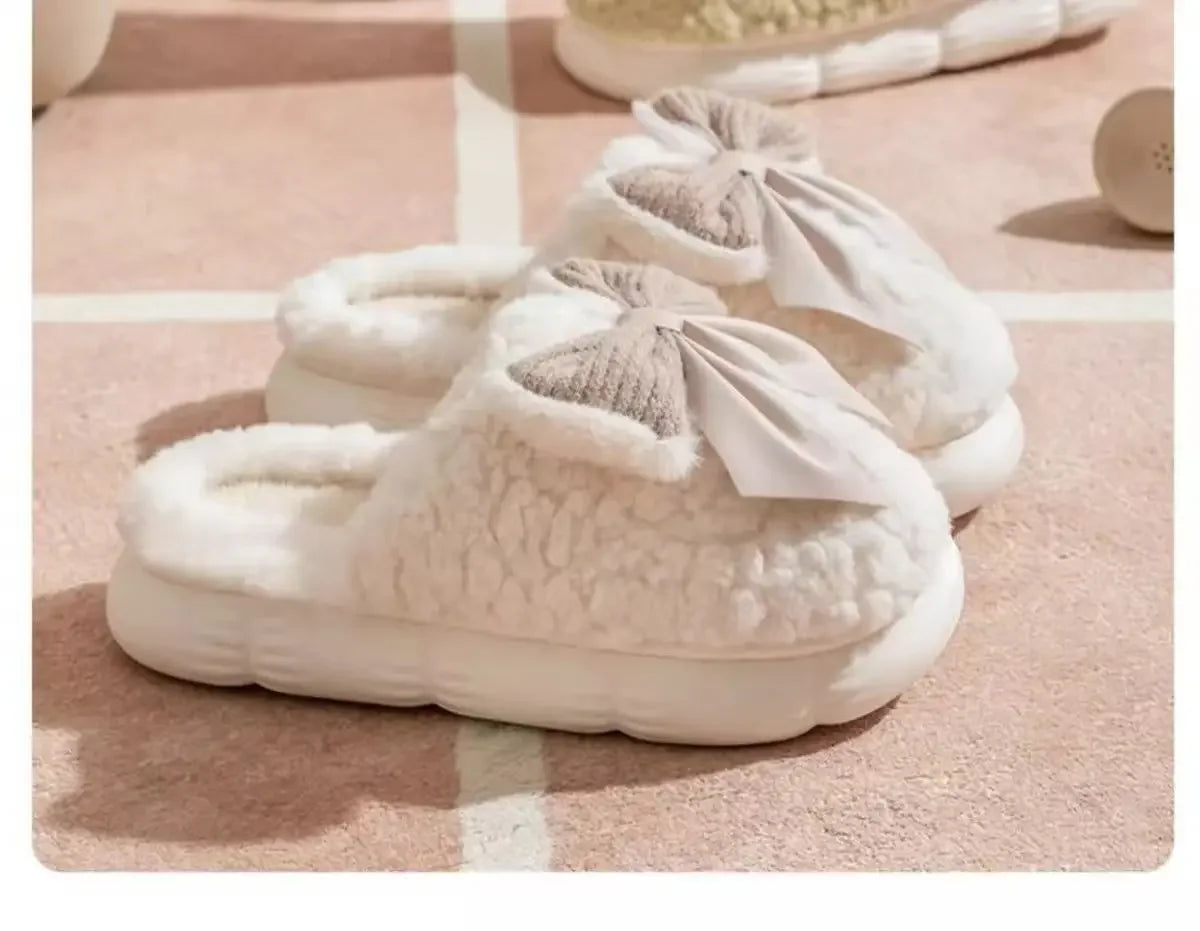 Women's thick-soled plush slippers for indoor outdoor use, non-slip warm fuzzy house shoes with soft fleece, slippers daily wear