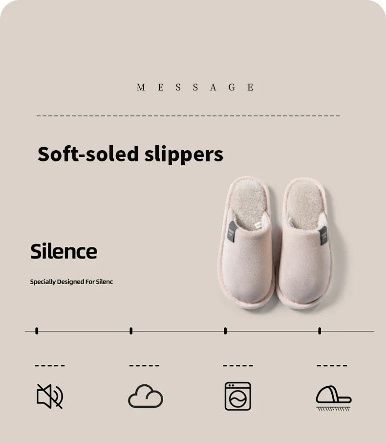 Household Indoor Men's Slippers Autumn and Winter Home Floor for Guests Lightweight Quiet Non-slip Suede Fabric Couple's Shoes
