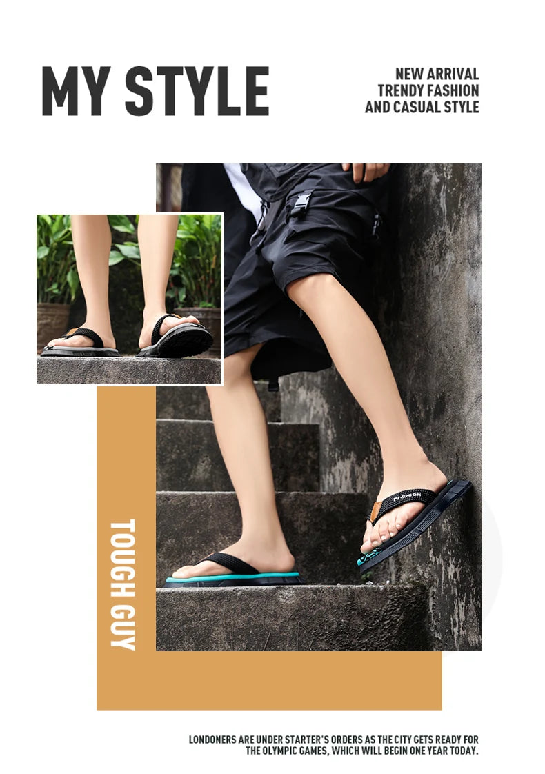 Casual Flip Flops For Men Slippers Beach Sandals Summer Non-Slip Flat Slides Men Slippers Indoor House Shoes Man Male Slipper