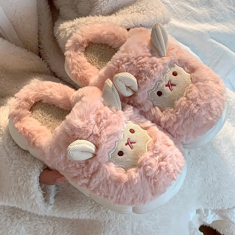 Women's Cute Lamb Plush Slippers - Winter Non-Slip House Shoes, Thick Sole Fleece-Lined Indoor Slides for Home Cozy Comfort